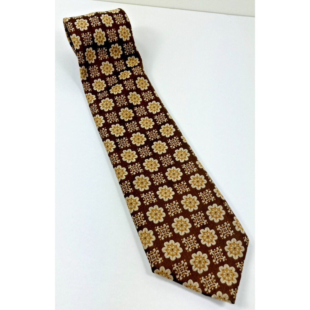 Vintage John Blair 100% Dacron Polyester Brown Geometric Floral